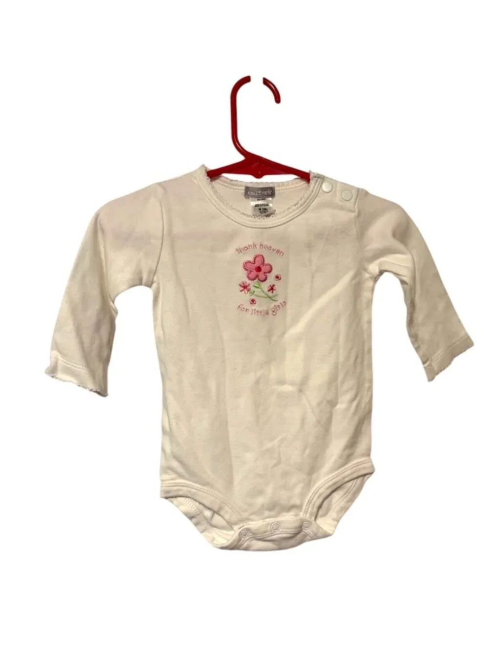 Carters Girls Infant Baby Size 6 months Long Sleeve White bodysuit thank heaven